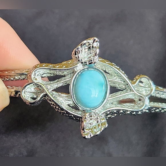 Genuine Larimar Snake Bangle. Adjustable Silver Bracelet. - Picture 8 of 8